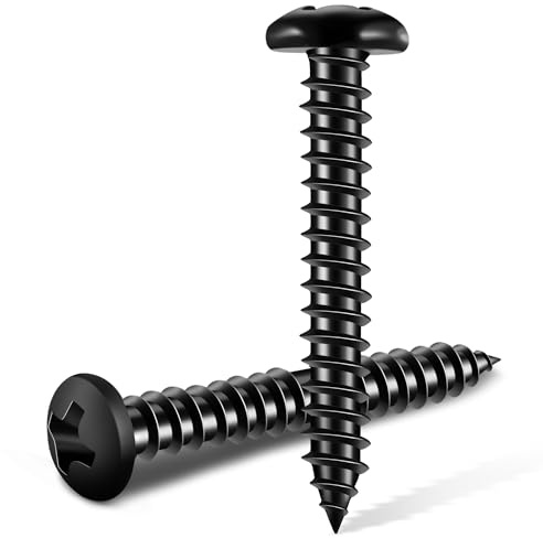100 PCS #6 X 1-1/4 inch 18-8 (A2) Stainless Steel Pan Head Phillips Wood Screws, Black Coated Full Thread No.6 X 1.26'' Multipurpose Screw by TPOHH