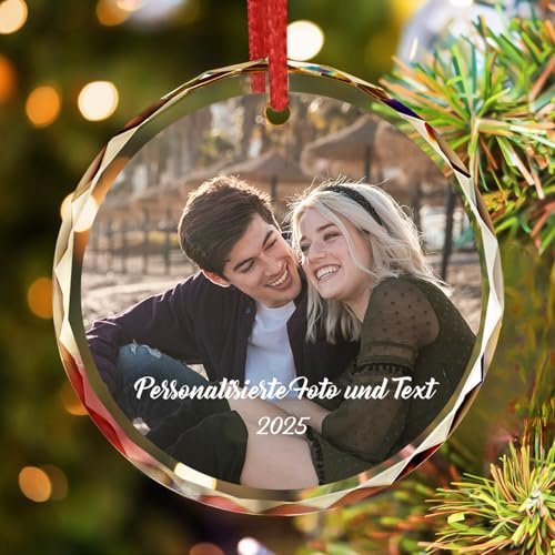 Personalisierte Weihnachtskugel aus Kristall mit Foto – Individueller Weihnachtsschmuck für Baum & Zuhause – Hochzeitsgeschenk, Brautparty & Jahrestagtsschmuck
