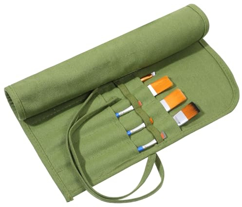 Xelsluthe Pinselhalter, 22 Steckplätze Stifterolle Leinwand Pinsel Organizer Halter, Künstler Pinsel Etui Roll Pinseltasche Leinwand Tasche für Aquarell Acryl Öl Gouache Kunstbedarf
