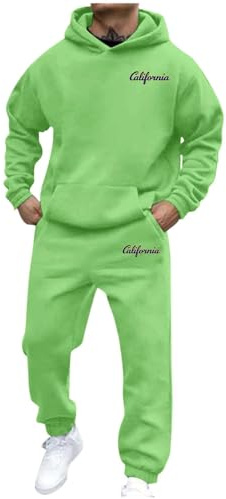 Generisk herr joggingdräkt träningsoverall huvtröja och joggingbyxor tvådelad fritidsoverall sportdräkt tävlingsset utomhus hemmadräkt vår löpkläder mikrofiber tracksuit, Grön, XXL