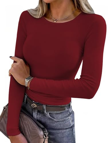 Aottori T Shirt Femme Côtelé Col Rond Haut Manches Longues Extensible Uni | Sensation souple extensible; Manches longues; Col rond et maille côtelée; Avec jean pantalon ou jupe; Bureau et quotidien