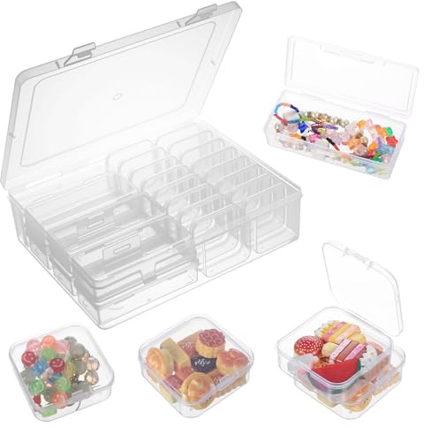 Paket med 23 små förvaringslådor med lock, mini förvaringslåda i genomskinligt plast med lock, pärllådor för små delar, smyckeslåda, örhängen