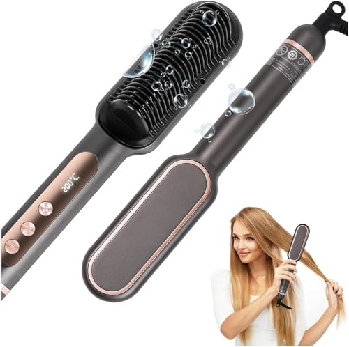 Hair Straightener Brush - Hair Straightener Comb, Fast Heating, 5 Temp Settings & Anti-Scald, Straightening Brush for Women, Professional Hair Tools for Styling