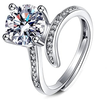 Ayoiow Weißgold Ring Frauen, Blume 4 Krappen Labordiamant Ring Weissgold Damen, Vorsteckring Weißgold