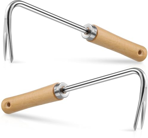 jojofuny Estrattore per Diserbare Manuale in Acciaio con Manico in Legno Attrezzo da Giardino per Rimozione Radici di Utensile per Diserbo su Diversi Terreni Set 2 Pezzi