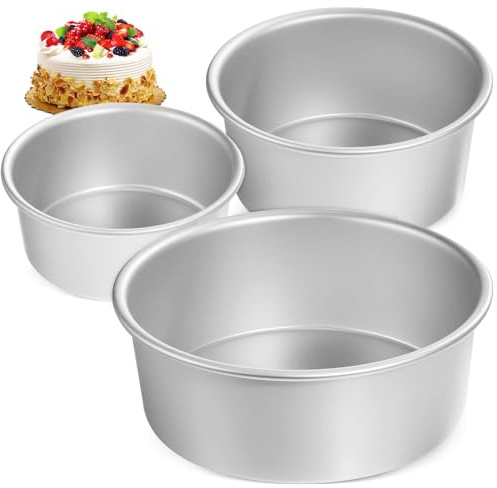 GARVALON Set 3 Teglie Rotonde in Alluminio Rivestimento Antiaderente Tortiere Circolari da 10/15/20 CM Stampo per Torte Cheesecake e Dolci Adatto per Uso Casalingo e Professionale