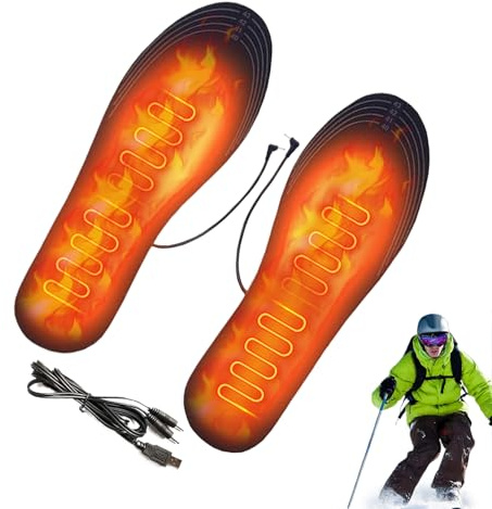 USB-uppvärmda sulor - justerbar passform 35–45 ventilerande fotvärmare | sulor vinter för skidåkning, snowboard, vandring, isfiske, cykling, utomhusaktiviteter, dagliga resor