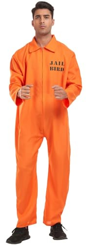 Costume Carcerato Uomo Prisoner Costume Tuta Da Lavoro Agricoltura Intera Arancione Gialla Detenuto Adulto Vestito Meccanico Tute Protettiva Xxl Vestiti Halloween Prigioniero Salopette Man Donna