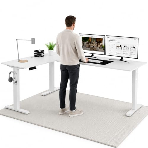 di volio Höhenverstellbarer Eckschreibtisch Weiß Links 192×137 cm Trani | Elektrischer L-Schreibtisch, 2 Motoren, Memory-Funktion, stabile Konstruktion, Kabeldurchlässe, Haken, für Homeoffice