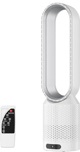 Rotorloser Ventilator mit Fernbedienung,2in1 Turmventilator sehr Leise & Luftreiniger mit HEPA, 8 Geschwindigkeiten,90° Oszillation,Timer,Luftkühler, mobiles Klimagerät,für Schlafzimmer Büro (Weiß)