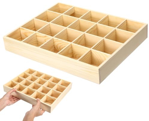 OKUMEYR Organizador de Cajón para Calcetines de Pino 20 Compartimentos | Beige, Diseño Rectangular Apilable, para Hogar Cama, Organiza Prendas y Pequeños Objetos