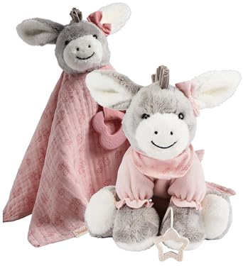 Sterntaler Multipack Spielwaren Esel Emmi Girl Set, Spieluhr M und Schmusetuch L, weiches Baby Geschenkset zum Kuscheln und Einschlafen, zartrosa, 34×55×10 cm