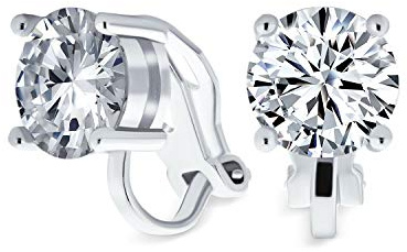 Orecchini A Clip Con Pendente Solitario Taglio Brillante A Forma Di Diamante In Zirconia Cubica CZ Per Donne Senza Foro In Ottone Placcato Argento