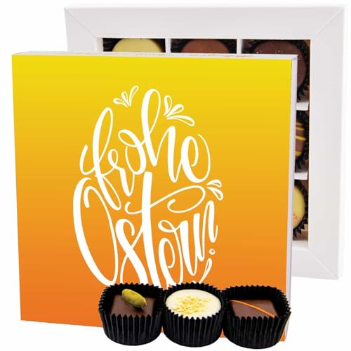 Hallingers Genuss Manufaktur Pralinen Oster-Geschenk - ohne Alkohol, handmade aus Confiserie-Edelkakao in wertiger L-Geschenkbox Frohe Ostern Os..., Ostern Körbchen für Frauen Männer