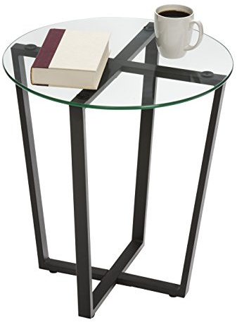 Mango Steam Runder Glas-Beistelltisch für Wohnzimmer und Esszimmer - Klare Oberseite/Schwarze Basis