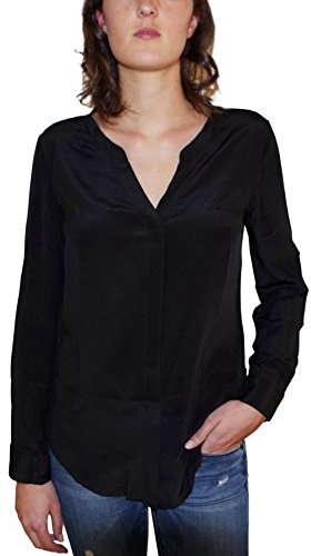 Posh Gear Damen Seidenbluse Camicetta Bluse aus 100% Seide, schwarz, Größe L