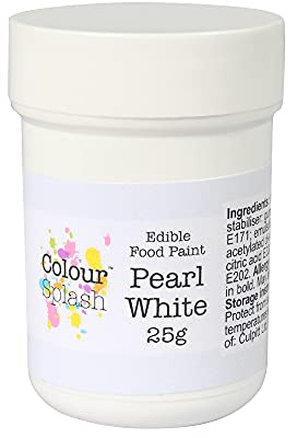 COLOUR SPLASH Edible Food Paint, Metallic Colouring, Cake Decorating Paints, Ready To Use, Add Sparkle To Cakes & Decorations, Suitable For Sugar Paste, Marzipan & Modelling Pastes - Pearl White 25g