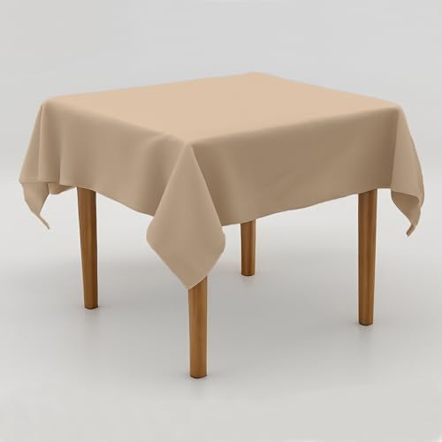 Premium Tischdecke 100x100 cm Beige Sand – bügelfreie Polyester Tischdecke & Mitteldecke, schadstofffrei, handgefertigt in Europa, einfarbiges Tischtuch