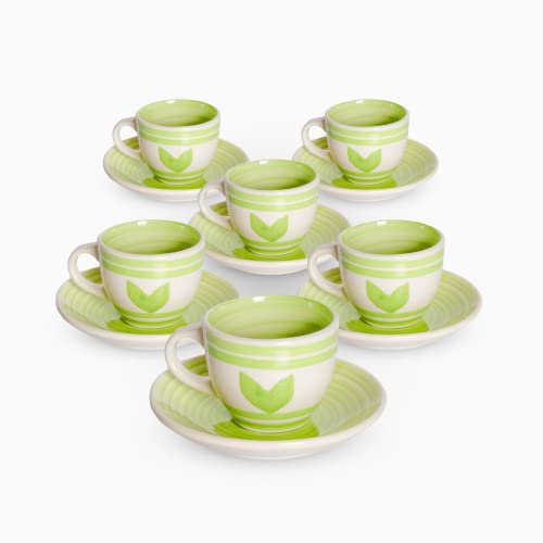 Albalù Set Tazzine da Caffè con Piattino in Porcellana Colorate Cuori Verdi Servizio Completo da 12 Pezzi di cui 6 Tazzine e 6 Piattini Lavabili in Lavastoviglie