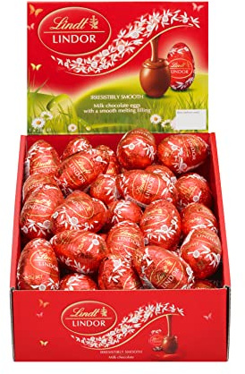 Lindt Schokolade LINDOR Eier Thekendisplay | 1344 g | Ca. 48 LINDOR Eier Vollmilch mit zartschmelzender Füllung | Oster Schokolade | Schokoladengeschenk | Ostereier | Schokoeier | Großpackung