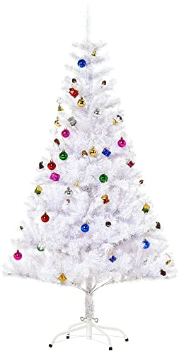 HOMCOM Künstlicher Weihnachtsbaum 150 cm mit Kugeln, Glocken, Trommeln | Geschenkboxen, Christbaum Mit 680 Spitzen, 12 Tannenzapfen, Weihnachtsdeko, Inkl. Metallständer, Für Drinnen
