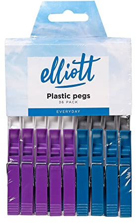 Elliott Plastic Pegs with Metal Spring, Assorted Colours, 36 Pack, Everyday Laundry Essential, Multi-colour Pack