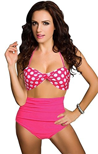 Kvinnor vintage 50-talet pinup girl rockabilly hög midja retro bikini baddräkt, Set 2, M