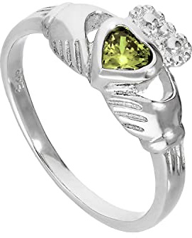 jewellerybox Sterlingsilber & Peridot CZ Kristall August Geburtsstein Claddagh Ring Größe 53 (Erhältlich 48-63)