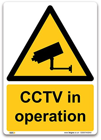 CCTV in Operation Sign - Security Camera Surveillance Notice - Self-Adhesive Vinyl Safety Sign for Homes, Offices, Shops, Warehouses, Schools and Public Buildings (A5-210 x 148mm, Sign Only)