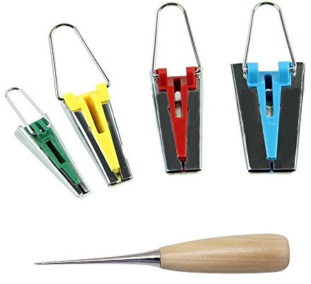 JZK Schrägbandformer Schrägband Werkzeug Edelstahl Nähen Zubehöre, mit einer Ahle, 4 Größen 25 mm, 18 mm, 12 mm, 6 mm, Bandgerät-Set