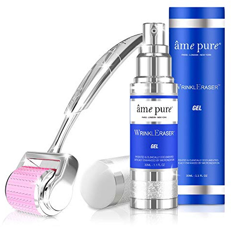 âme pure® WrinklEraser Basic SET 100% natürliche Mikronadelroller-Behandlung gegen Falten (Dermaroller 0.5mm + Gel)
