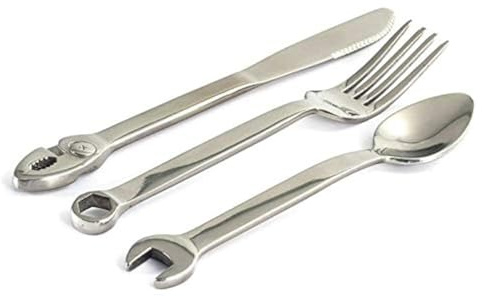 WRENCHWARE – LARGE 3-piece Silverware Set Tool Fork, Knife and Spoon + Silverware Case Storage - Unique Novelty Flatware & Cutlery Set - Kitchen Utensil Set is a Greata Gift & Conversation Piece