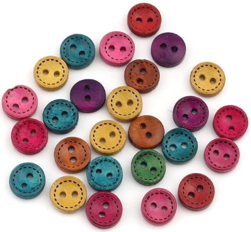 Sadingo Holzknöpfe Bunt | 50 Stück, 10 mm, Knöpfe für Kinderkleidung und Baby-Strickwaren, 2-Loch-Knöpfe, DIY-Set, Wooden Buttons