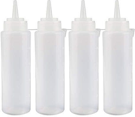 Vegena Squeeze Flasche aus Kunststoff, 4 Stück 240ml Plastik Quetschflasche mit Kappen, Condiment Flaschen für Malen, Backen Ketchup, Senf, Mayonnaise, Öl und mehr