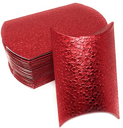 Pillowbox Kissen-Schachtel Faltschachtel, Geschenkbox aus Papier Geschenkschachtel mit erhabenem, Tropfen/Punkte Muster (25x Rot – 11,5 x 7,5cm) | Tropfen / Punkte Muster Musterprägung, stabile Faltschachtel aus Papier, dekorative Geschenkbox, schnelle Montage