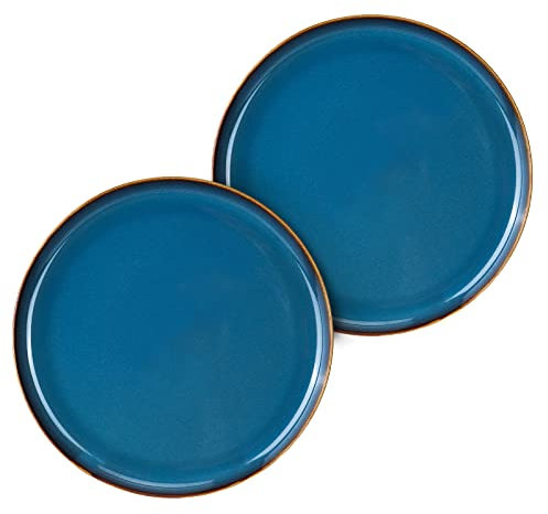CSYY Porcelain Plates Set, 8.5in Blue Pasta Plates Dessert Appetizer Plates, Porcelain Salad Plates Set of 2 for Lunch, Kitchen, Party, Dishwasher and Microwave Safe