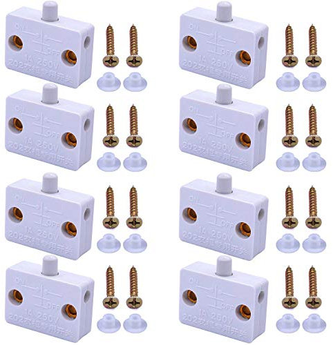 RUNCCI-YUN 8 Pezzi Interruttore Armadio per Porte Luce Push Porta di Contatto 250V 1A per Armadietti Switch (Bianco)