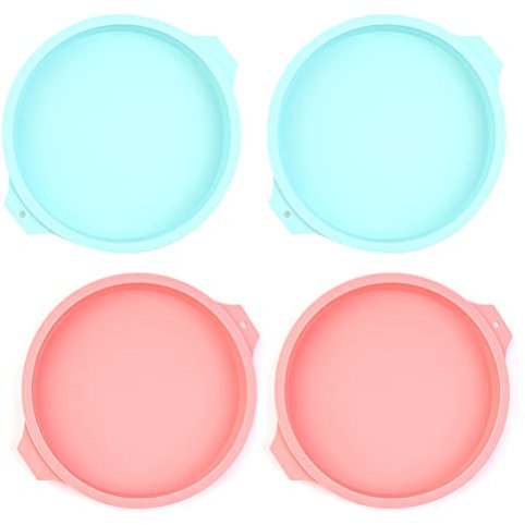 FOROREH 4er Silikon Kuchenform, Runde Backform, 8 Zoll Tortenform, BPA-frei, Antihaft-Pizza Formen für Geburtstagsfeier Hochzeitstag