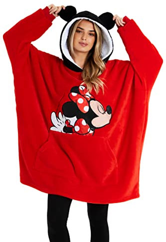 Disney Sudadera Oversize Mujer de Forro Polar Mickey Minnie (Rojo)