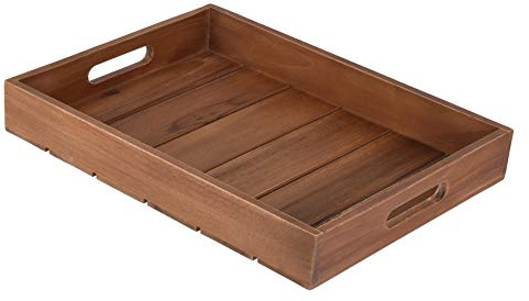 Tablett Serviertablett Holz Teak braun Holztablett Deko Dekotablett Teakholz (Groß, 39x29 cm)
