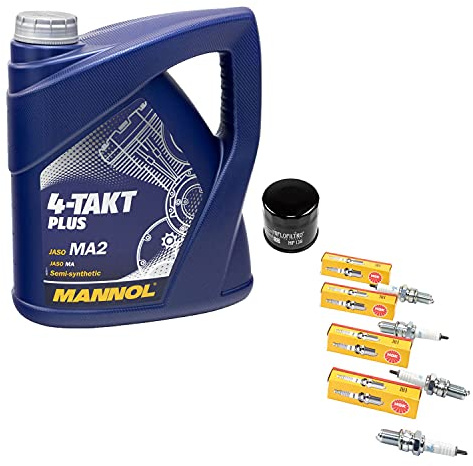 Wartungspaket Öl 4L + Ölfilter + Zündkerzen für Suzu ki GSF 1200 GSF1200 Bandit GV75A Baujahr 1996-2000