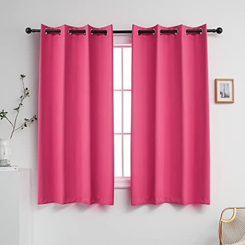 YGO Tende rosa lunghe 114 cm per camera dei bambini, isolamento termico, colore fucsia, tende oscuranti per camera da letto, piccole finestre corte, con occhielli, 132 x 114 cm di lunghezza