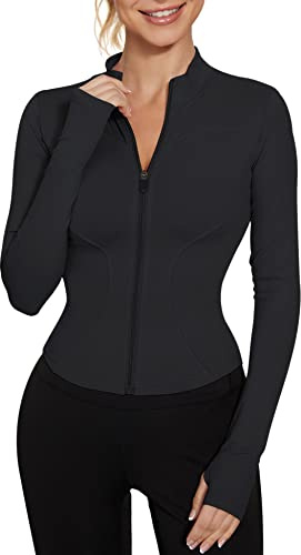 LUYAA Giacca da allenamento nera da donna atletica con zip completa Giacca sportiva Crop Tops S