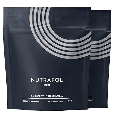 Nutrafol Men's Hair Growth Supplements, Clinically Tested for Visibly Thicker Hair and Scalp Coverage, Dermatologist Recommended - 2 Month Supply, 2 Refill Pouches