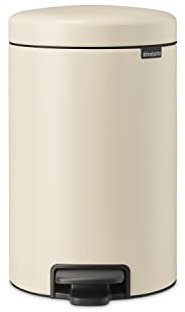 Brabantia - NewIcon Pedal Bin 12L - Medium Waste Bin for Kitchen or Bedroom - Soft Closing Lid - Light Pedal Operation - with Removable Inner Bucket - Non-Slip Base - Soft Beige - 25 x 34 x 41 cm