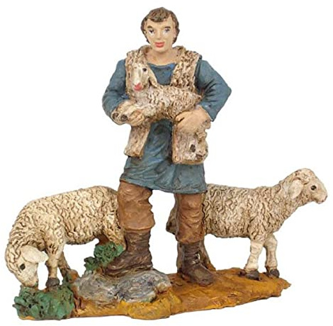Acan Tradineur - Figura di un Pastore con agnelli per presepe - Realizzata in Durexina - Figure Decorative Divertenti per Presepe, Natale, Decorazione Tradizionale.