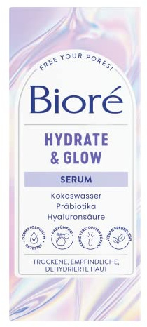 Bioré Hydrate und Glow - Gesichts-Serum - Inhalt: 29 ml - Hauttyp: trocken, empfindlich, dehydriert - Mit Kokoswasser, Präbiotika und Hyaluronsäure