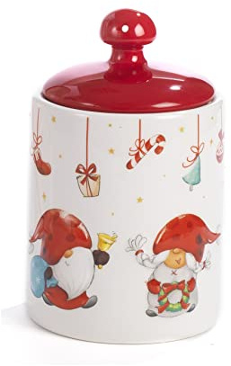 PABEN Biscottiera Natalizia con Gnomi Decorativi 17.5 cm in Ceramica