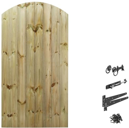 Bespoke Custom Made To Measure UPTO HEIGHT: 6ft (180cm High) Tongue & Groove Fully Framed Arch Top Pathway Garden Pedestrian Gate [Width Between 75CM to 90CM With Ring Latch Hinge Pack