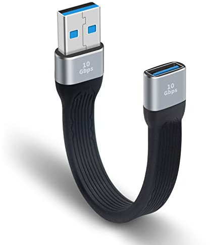 Maxhood Kort USB 3.0-förlängningskabel, 5 tum platt USB-förlängningskabel – USB A-hane till USB A-hona – 10 Gbps USB 3.1-förlängningskabel för VR, Playstation, tangentbord, skrivare, skanner, USB-hubb